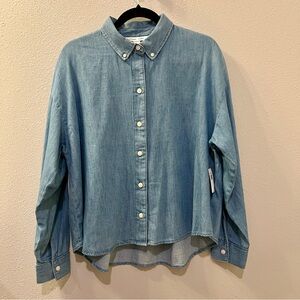 NWT OLD NAVY Boyfriend Denim Blue Oversized Button Down 100% Cotton Long Sleeve
